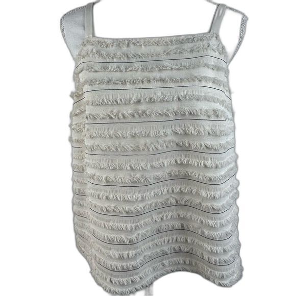 Maeve by Anthropologie Quinn fringe tank Size 14 White Pinstripes Summer - Picture 3 of 10
